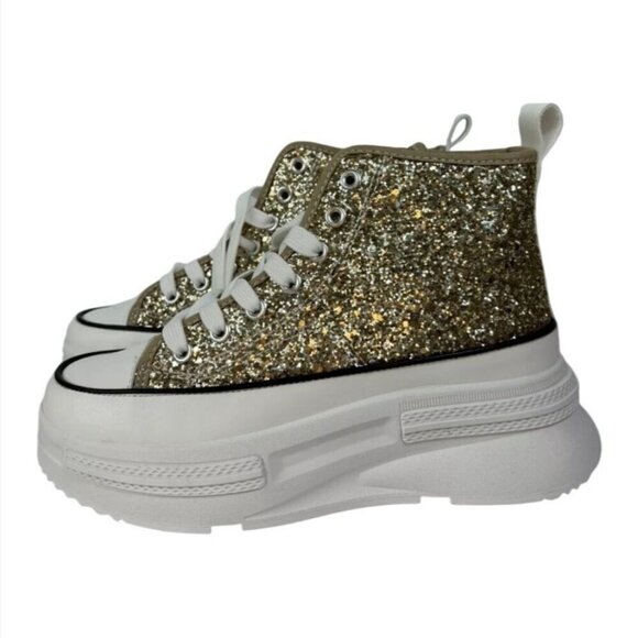 MATA / Rave Nights / Glitter High-Top / Platform / Sneakers / Gold & White - Picture 4 of 11